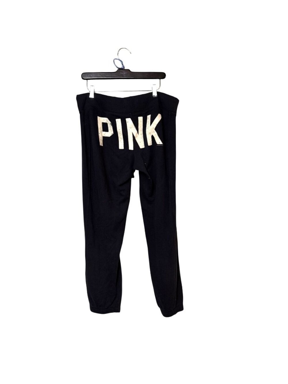 Pink Victorias Secret Black Jogger Sweatpants M "86" Print & Drawstring Waist